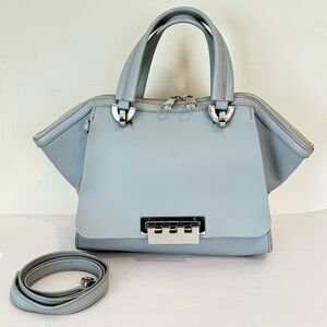 Zac Posen Leather Gray Blue Satchel Crossbody Purse Bag Top Handle